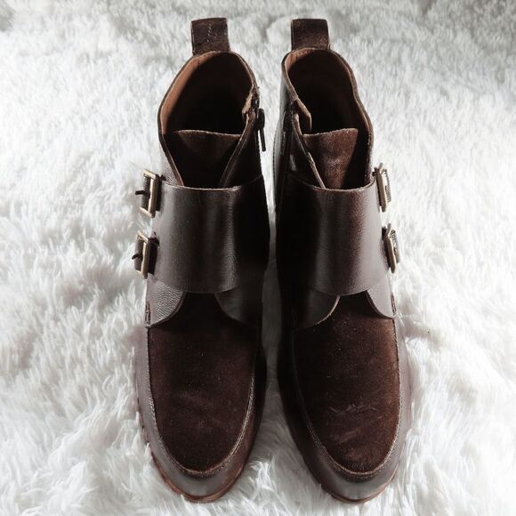 Korks Brown Hanska Monk Strap Wedge Ankle Bootie 9.5 - Picture 2 of 8